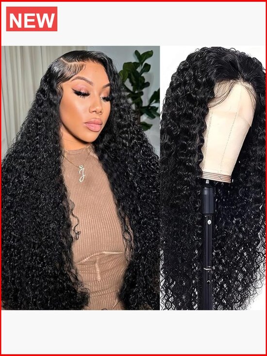 Deep Wave Lace Front Wigs Human Hair 200% Density Pre Plucked Glueless Curly main image 4